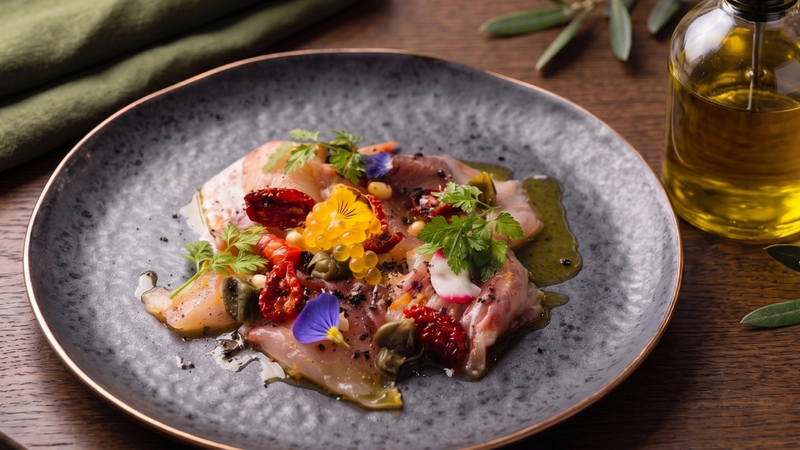 Snapper Crudo with Citrus, Capers & Finger Lime