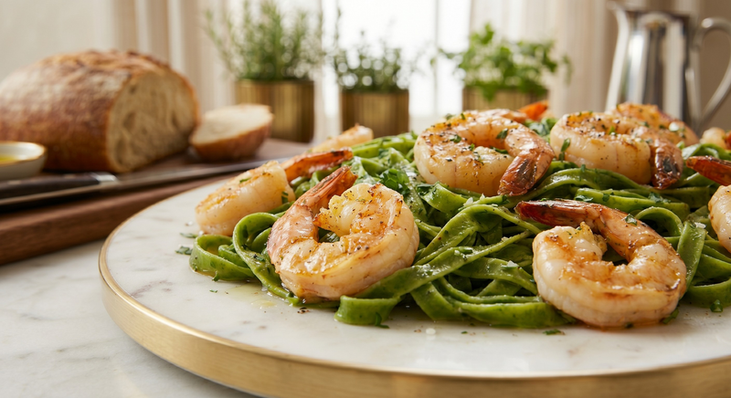 Garlic Prawns & Fettucine